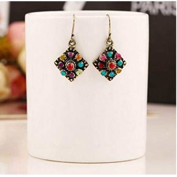 NWT Starburst Diamond Art Deco Drop Earrings - Picture 2 of 3